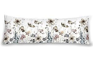 HMS HAPPY MEMORIES Body Pillowcase, Bohemian Flower Ultra Soft Colorful Velvet Full Long Body Pillow Covers 20 x 54 with Zipper, Total Boho Floral Body Pillow Protector, for Adults Women and Men (Beige & White)