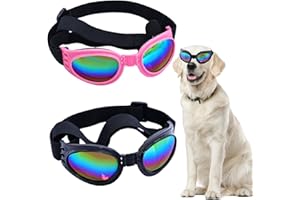 2 Pcs Dog Goggles Dogs Sunglasses Eye Wear for Medium Large Breed Dogs Wind Dust UV Protection Black and Pink Pet Glasses wit
