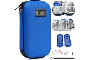 Portable Insulin Cooler Travel Case TSA Approved, GEAoffice Refrigerated Medicine Travel Case with Temp Display, Protective Insulin Pen Cooler Travel Case with 2 Ice Packs, Insulin Case for Diabetics