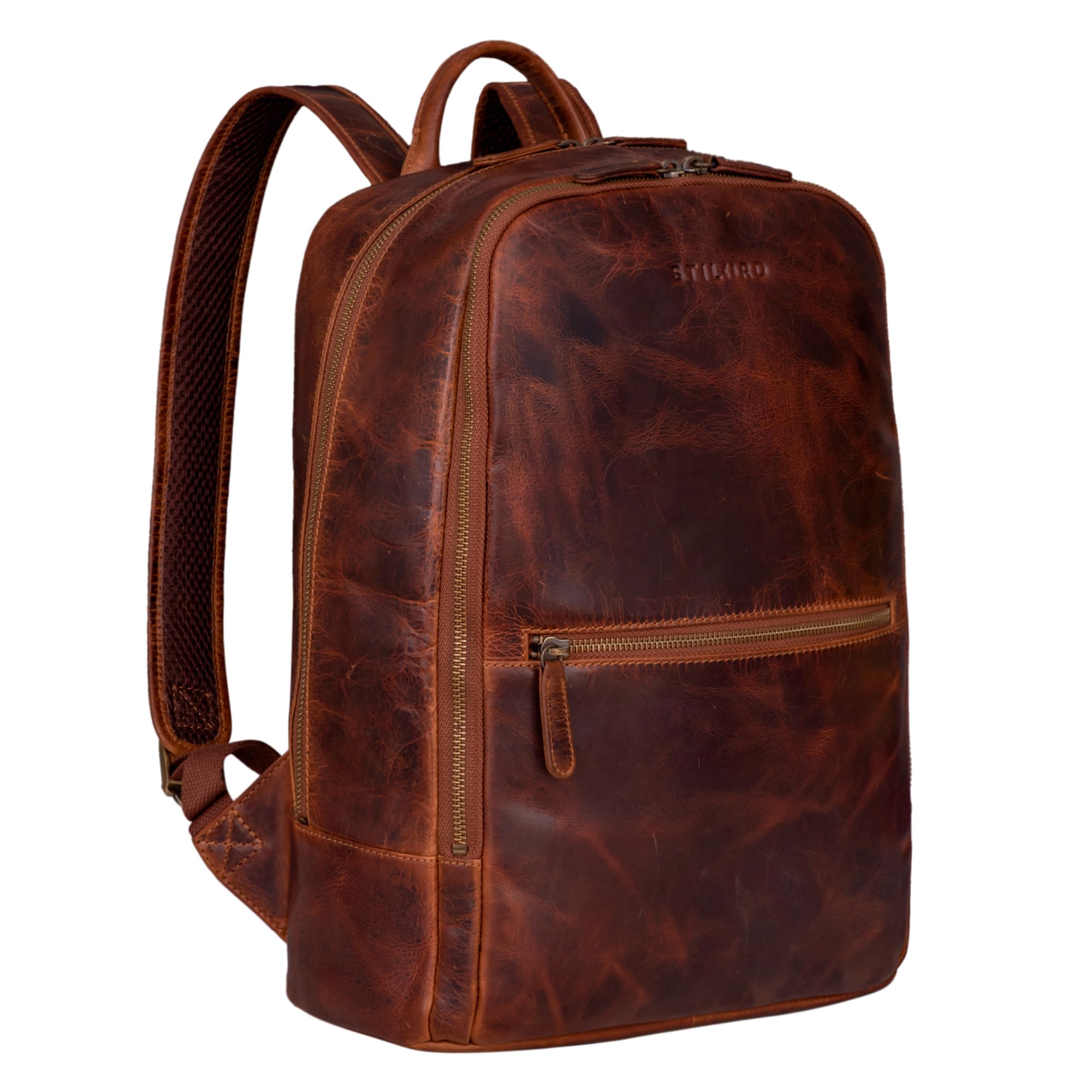 STILORD "Kellis Large Vintage Genuine Leather Backpack for Men & Women – 15 Inch Laptop Rucksack – Leather Daypack for Work, University & Leisure Colour:kara - cognac