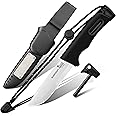HX OUTDOORS Extra Sharp Bushcraft Knife, 5Cr15MoV Stainless Steel Fixed Blade Survival Camping Knife with Fire Starter and Plastic Sheath for Outdoor, Backpacking (Black)