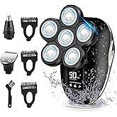 Electric Head Shaver for Bald Men, 6 in 1 Mens Electric Head Razor Bald Head Shaver Cordless Razor Men, IPX7 Wet/Dry Waterproof Men's Rotary with Head Shavers Kit LED Display Silver