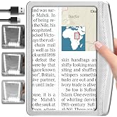 AKKYCVS Rechargeable Magnifying Glass with Light, Large Bright LED Lighted Full Page Magnifier, Lightweight Rectangular Handheld Magnifier with Light for Reading Small Prints for Seniors, Silver