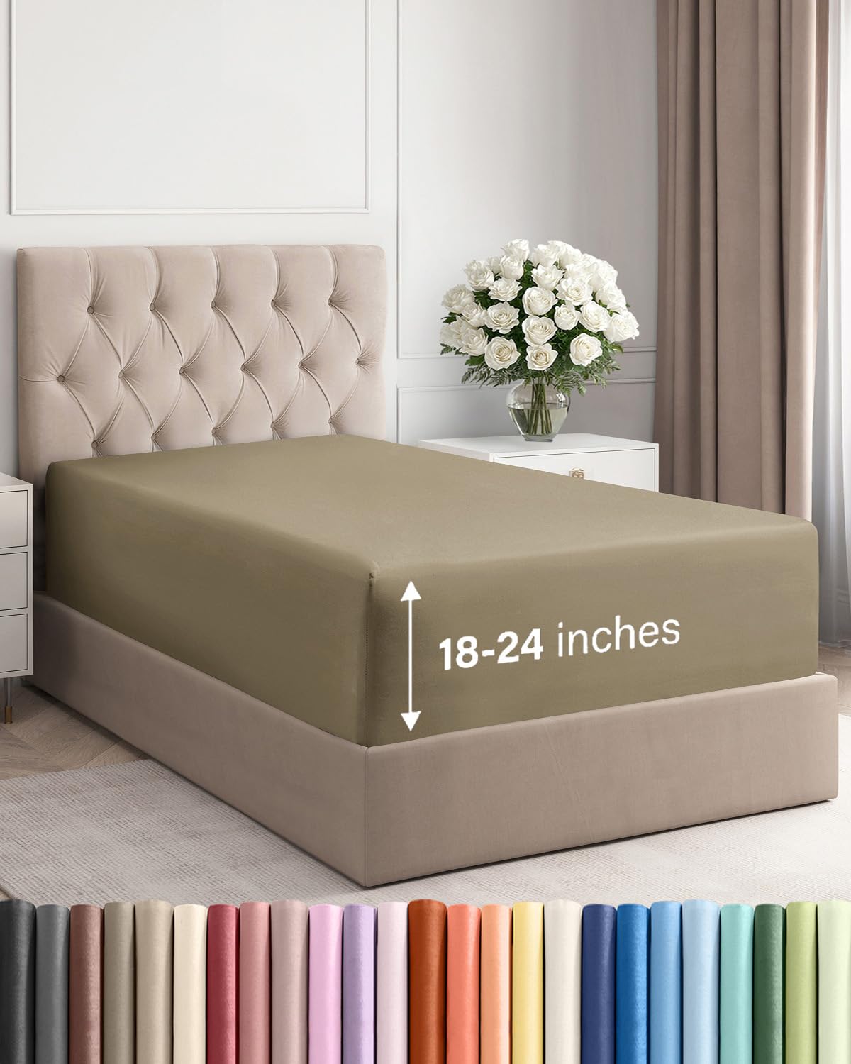 Extra Deep Split King Fitted Sheet - Single Fitted Sheet Only - Khaki