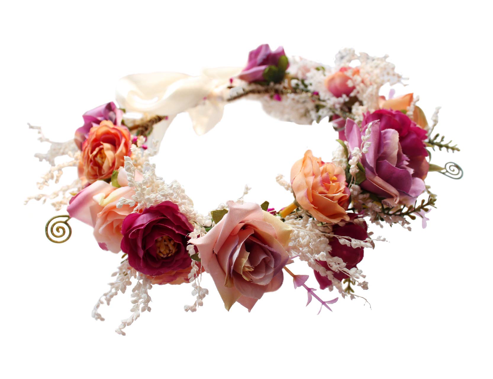 Brikuinr Bride Flower Crown Floral Wreath Headband Hair Wreath Hair Garland Flower Halo Floral Headpiece Boho with Ribbon Wedding Party Festival — image 1