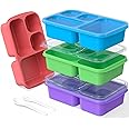 Enstphjoy Bento Lunch Box - 4 Pack, Snack Box Containers Meal Prep Container Microwave Safe, Lunch Box of 4-Compartment, Bento Box Adult Lunch Box, Dishwasher Safety (Dark-PP(B/P/G/P))