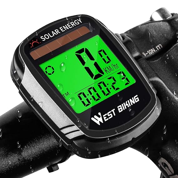 Fahrradcomputer mit solarbetriebenem Kabelloser wasserdichter Fahrrad-Tachometer, Kilometerzähler, automatisches Aufwachen, M