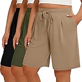 Huukeay 3 Pack Women's Plus Size Bermuda Shorts Casual Knit Drawstring Knee Length Walking Shorts with Pockets