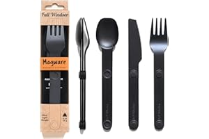 FULL WINDSOR - MAGWARE Magnetic Camping Cutlery Set - Travel Utensils for Camping, Cooking, and Outdoor Dining - Knife, Fork & Spoon - Portable Silverware with Pouch for Backpacking - Black (3 PCS)