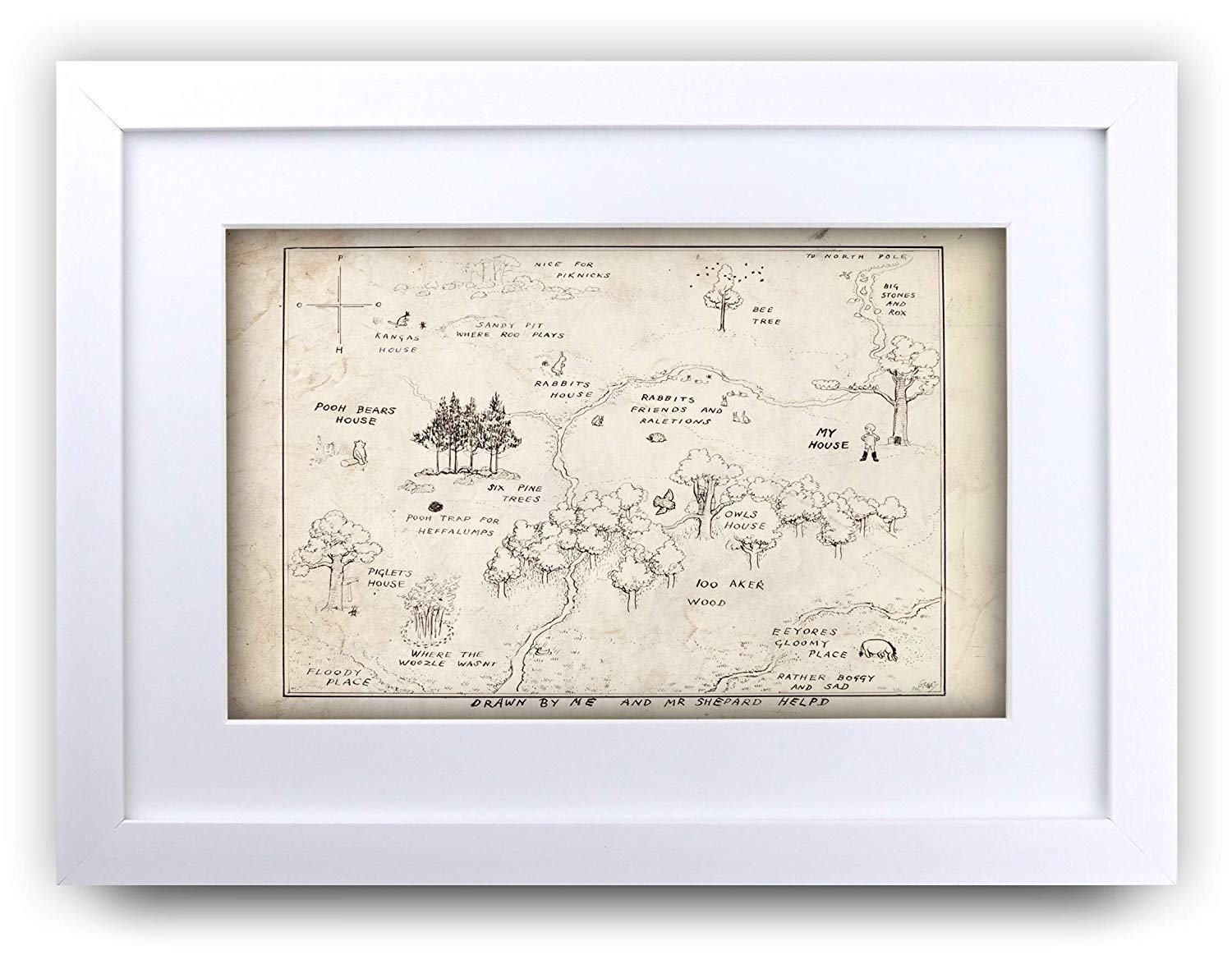 HWC Trading FR Winnie the Pooh Map A4 Framed Printed 100 Aker Wood Nursery Print Baby Shower Room Gifts New Born Bedroom Gift Print Photo Picture Frame Display