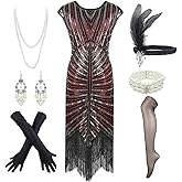 Women's Flapper Dresses 1920s Gatsby Sequin Fringed Party Costume with Headpiece