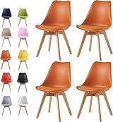 mcc direct Set of 4 Dining Chairs with Wooden Legs Orange Cushions