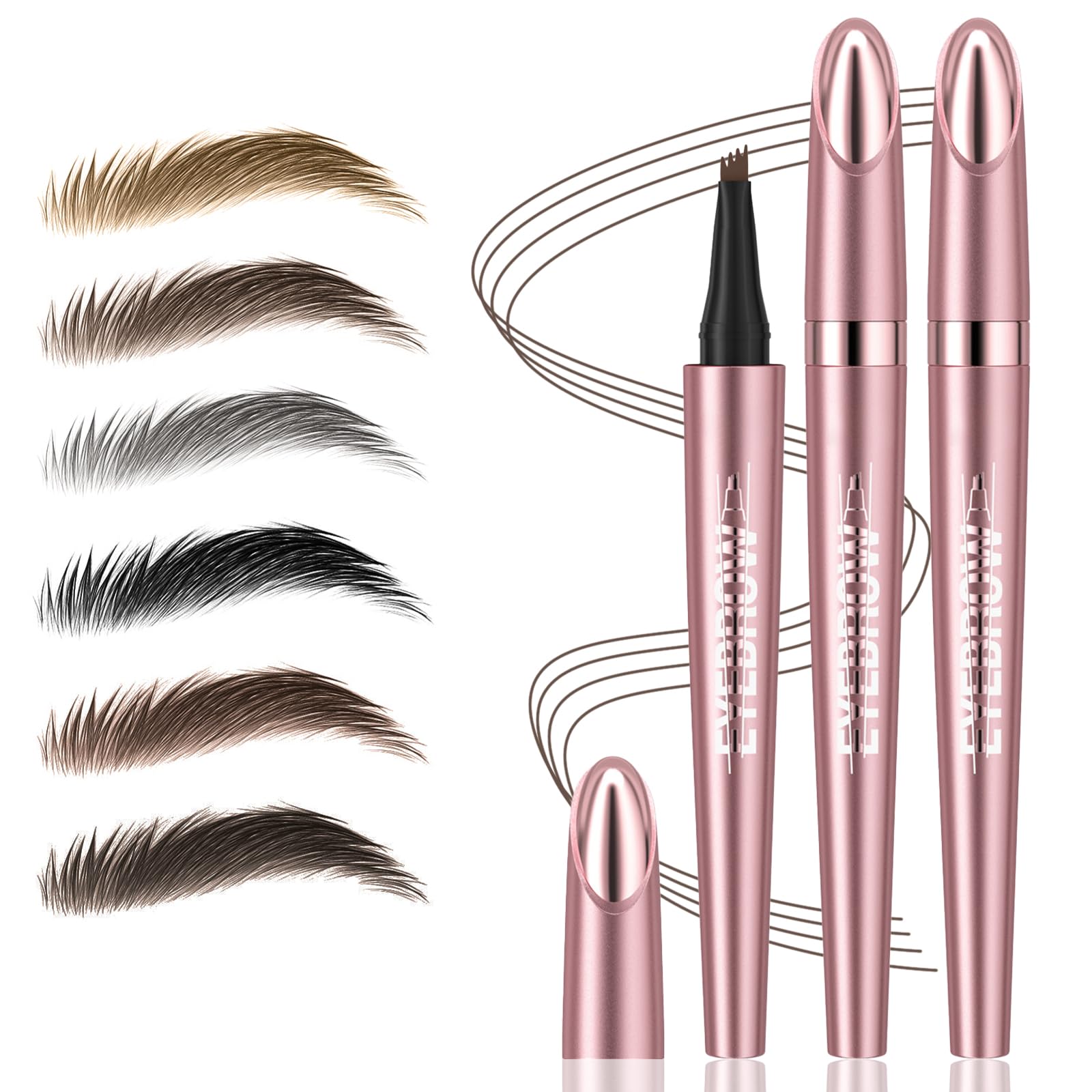 Photo 1 of 2Pcs Microblading Eyebrow Pen, Long-Lasting Waterproof Eyebrow Pencil with 4-Fork-Tip for 3D Realistic Brow, Easily Create Natural Hair-Like Brow Last All-Day, Eye Brow Pencils for Women -Brown