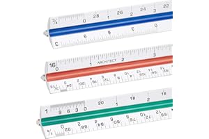 Nicunom 3 Pack Architectural Scale Ruler, 12" Triangular Architect Scale Aluminum Color-Coded Grooves Triangle Ruler for Arch