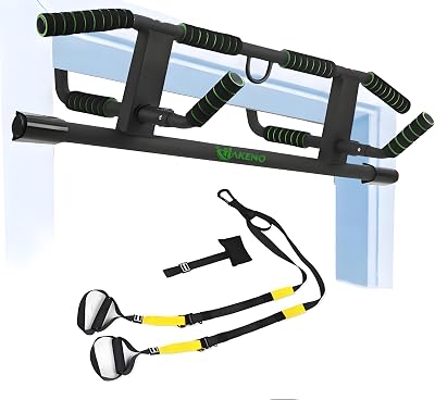 HAKENO Multi-Grip Pull Up Bar Doorway with Suspension Straps Set 440 lbs