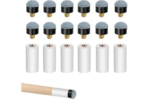 Milius 18Pcs 12mm Billiard Cues Tips Replacement Set,6Pcs White Pool Cue Stick Ferrules and 12Pcs Soft Screw On Pool Cue Tips