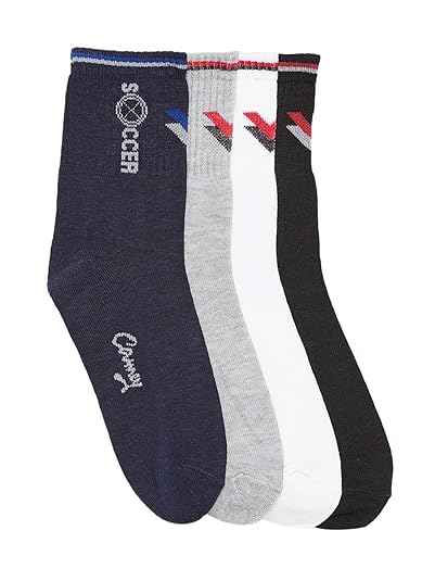 CAMEY Men's Sports Socks (White, Black, Grey, Navy, Free Size) Pack of 4