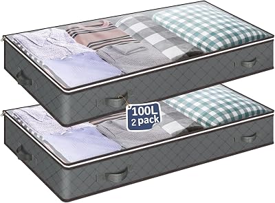 MIXC 2 Packs Underbed Storage Box 100L with Lid Large Clothes Bedding
