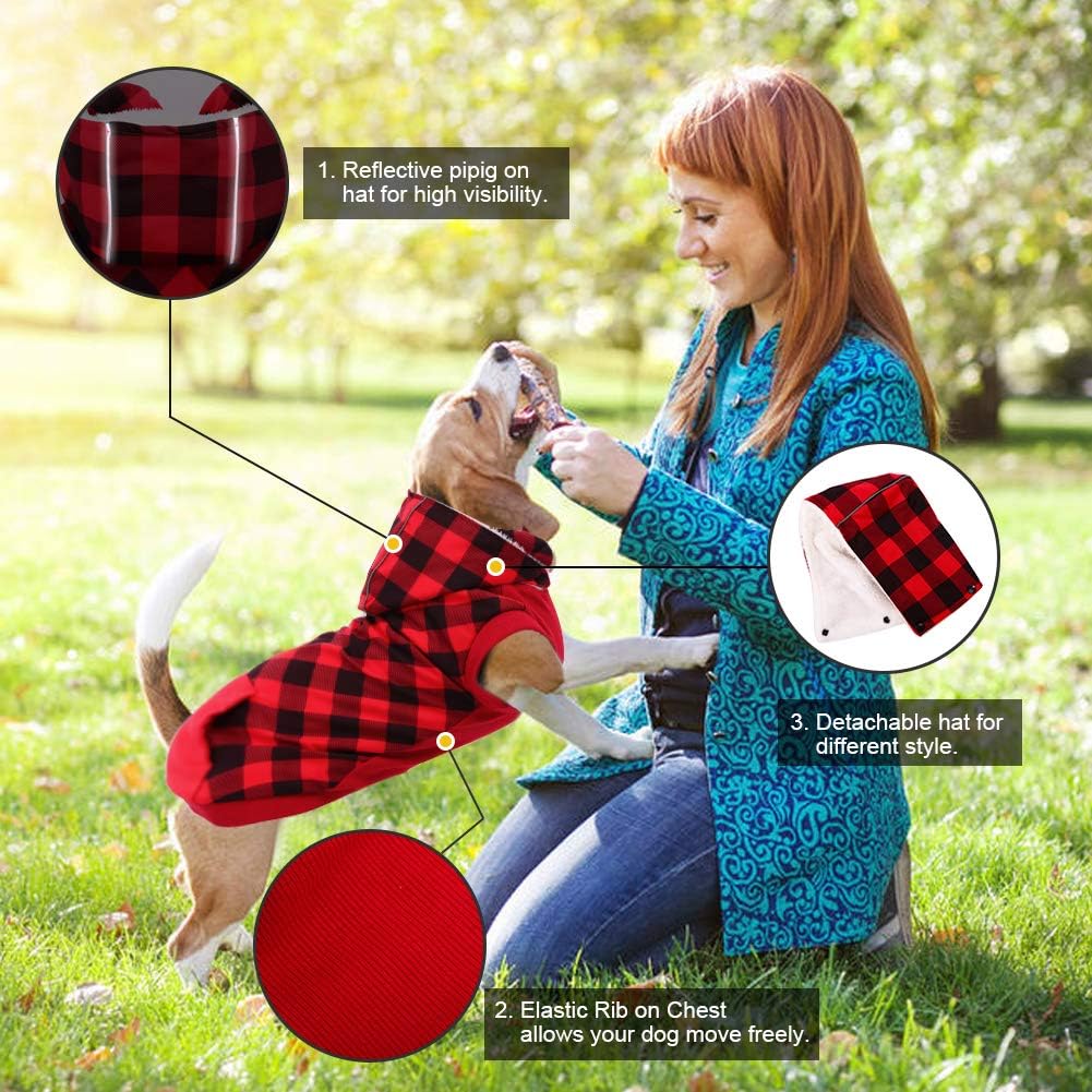 Kuoser British Style Plaid Dog Winter Coat, Windproof Cozy Cold Weather Dog Coat Fleece Lining Dog Apparel Reflective Dog Jacket Dog Vest for Small Medium Dogs with Removable Hat Red XXS : Pet Supplies