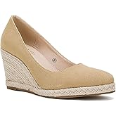 Ruanyu Women's Platform Espadrilles Wedge Sandals Slip On Solid Color Closed Pointed Toe Comfortable Wedge Pumps Shoes