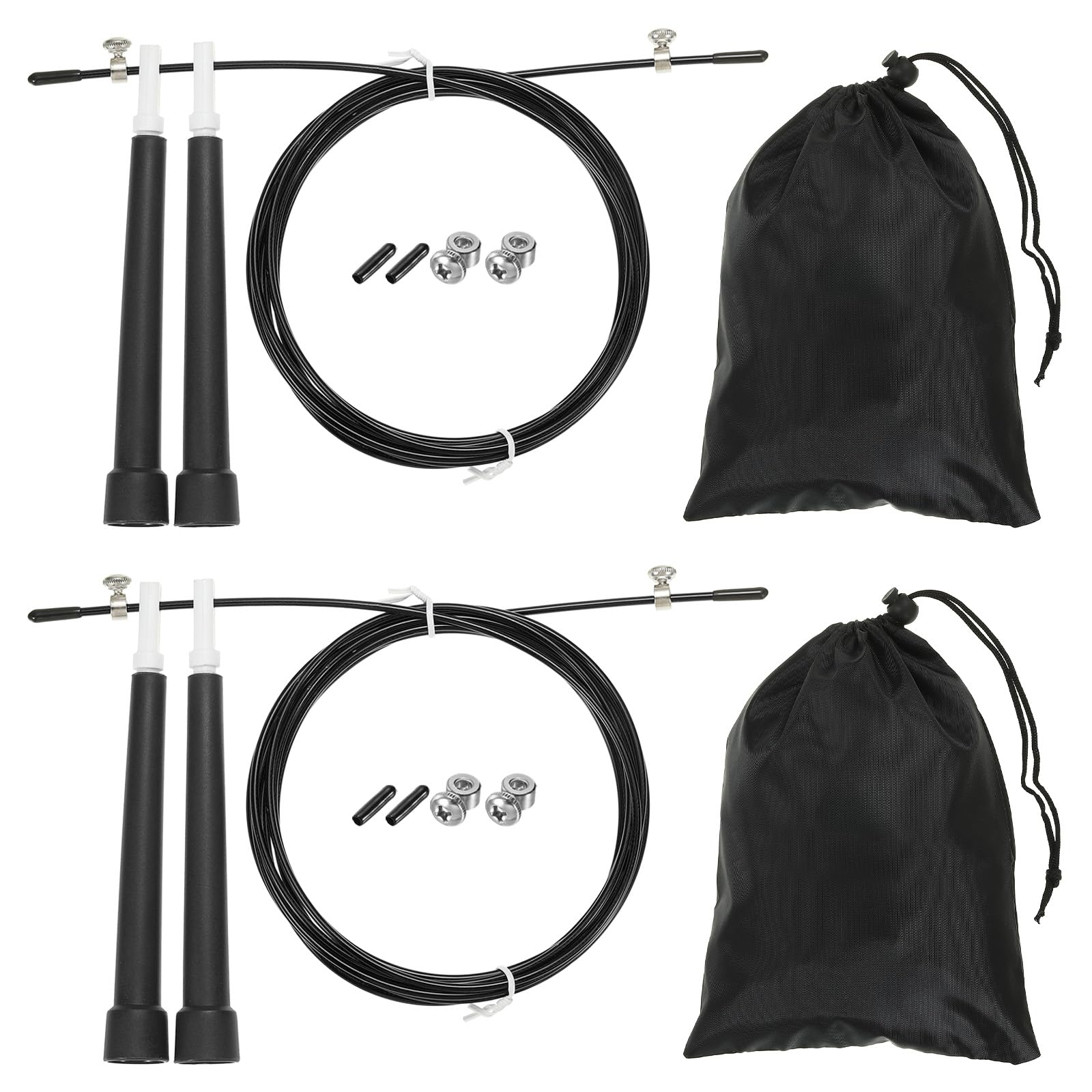 PATIKIL Speed Jump Rope, 2 Set Adjustable Speed Skipping Rope Tangle-Free Fast Jump Rope with Storage Bag and Spare Parts for Fitness Training, Black