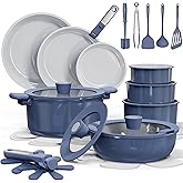 CAROTE 27pcs Ceramic Cookware Set Nonstick, Pots and Pans Set Non Stick, Non Toxic Cookware Detachable Handles, Dishwasher/Oven Safe, RV/Camping Cookware, Pan and Pot with Kitchen Utensils, Navy Blue