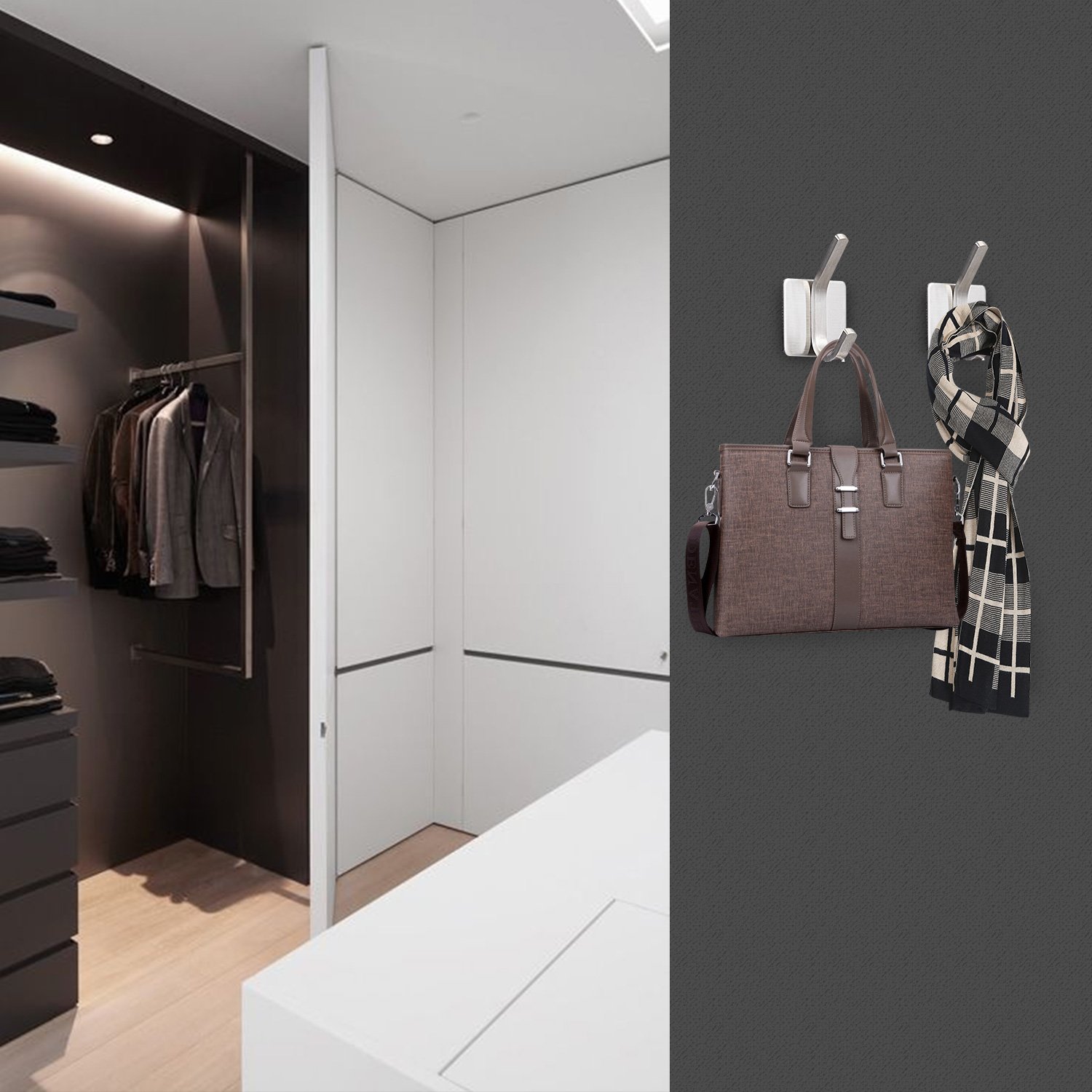 Taozun Coat Robe Hook 3M Self Adhesive Towel Hooks Bathroom SUS304 Stainless Steel Brushed 4 Pack