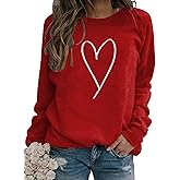 Sunidol Womens Valentines Sweatshirt Casual Love Heart Graphics Shirt Long Sleeve Cute Valentine's Day Pullover Tops