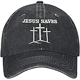 Walk with Jesus Embroidered Baseball Cap Vintage Adjustable Washed Cotton Christian Hat for Men Women,Black