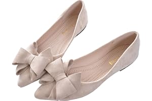 SAILING LU Bowknot Ballet Flats Womens Pointy Toe Flat Shoes Suede Dress Shoes Wear to Work Slip On Moccasins
