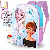 Disney Frozen Backpack for Girls, Kids - Bundle with 15" Elsa and Anna Elementary School Bag Plus Water Bottle, Stickers, More | Disney Frozen Backpack for Kids