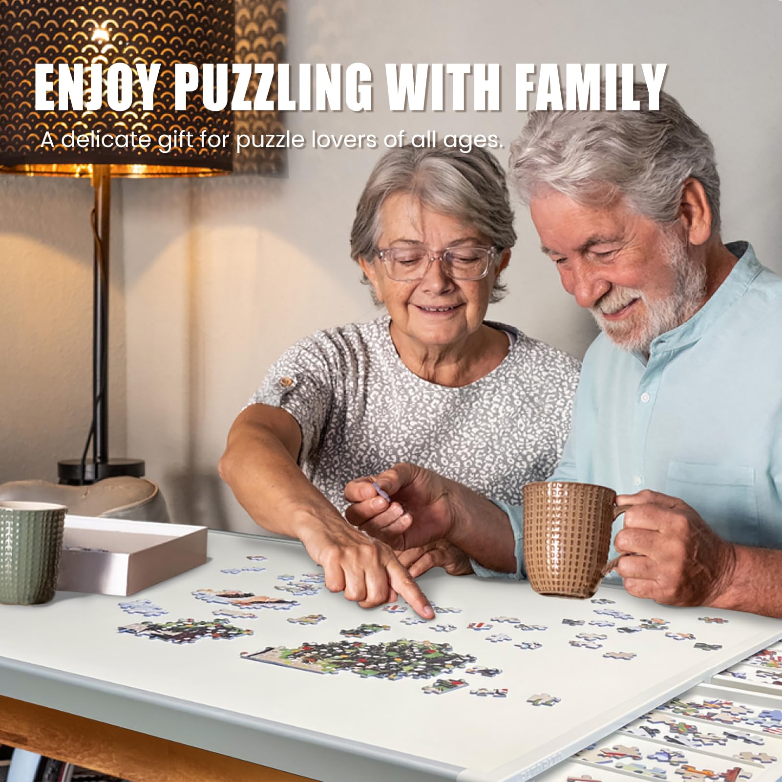 1500 Pieces Rotating Puzzle Board with Drawers and Cover, Dual-Sided Portable Jigsaw Puzzle Table,Tilt&Lazy Susan,Gift for mom Adults (Gray, 1500-piece)