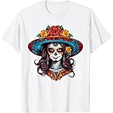 De Los Muertos La Catrina Floral Sugar Skull T-Shirt