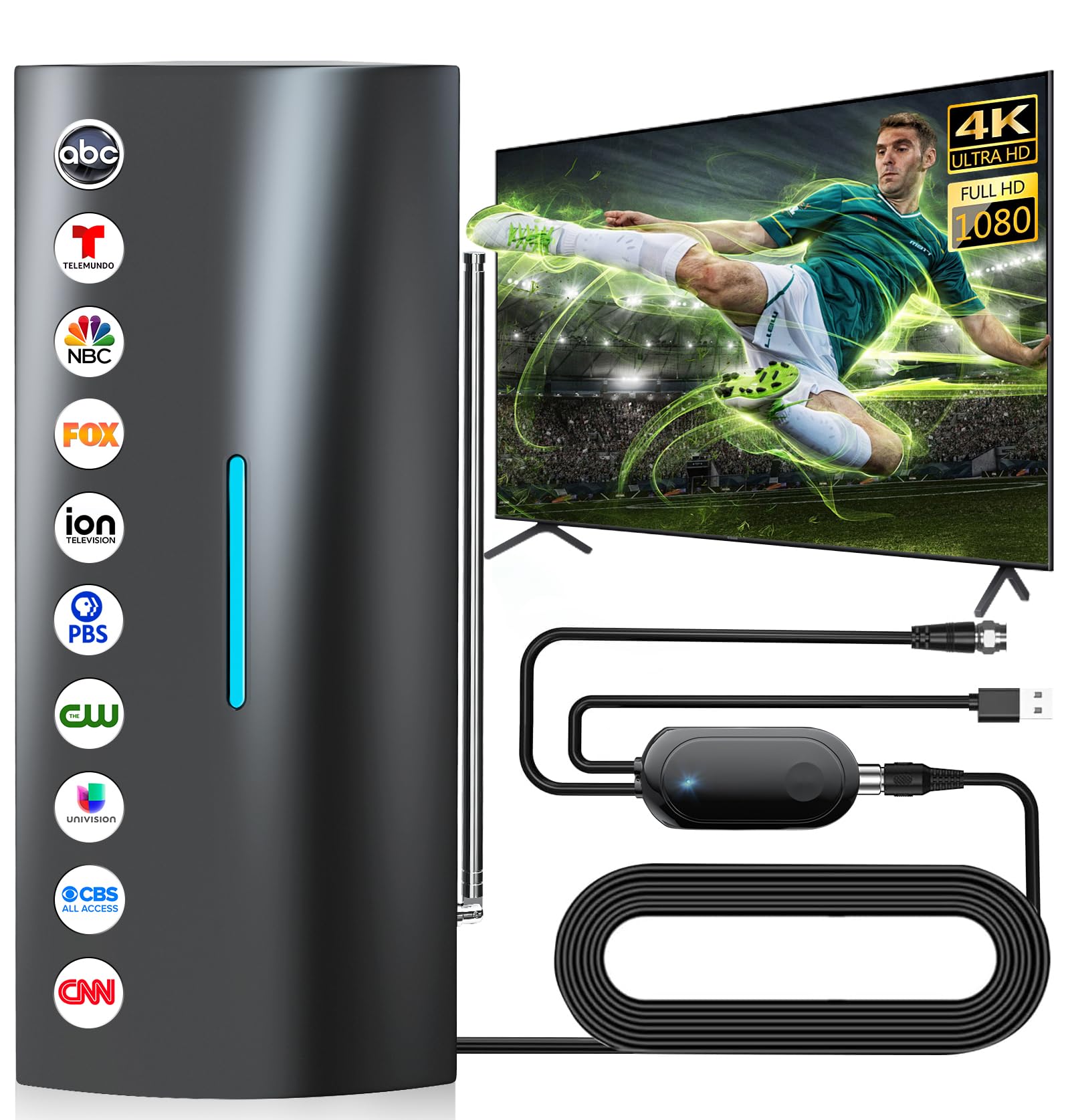 Photo 1 of 2025 Strongest Digital Antenna for Smart TV Indoor with Amplifier, 360° Long Range Reception HD Local Channels -38FT Coax Cable -Supports 8K, 4K, 1080P for Smart/Old TVs
