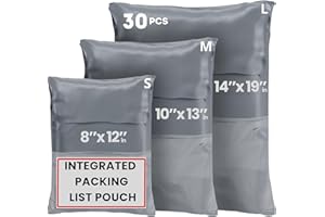 SMARTYNAS Poly Mailers Shipping Bags (30 Pack) — Self-Seal Plastic Mailing Envelopes, 3 Sizes incl. 8x12, poly mailers 10x13 & 14x19 — Tear & Water-Resistant Plastic Shipping Bags for Clothing Not Padded, Grey