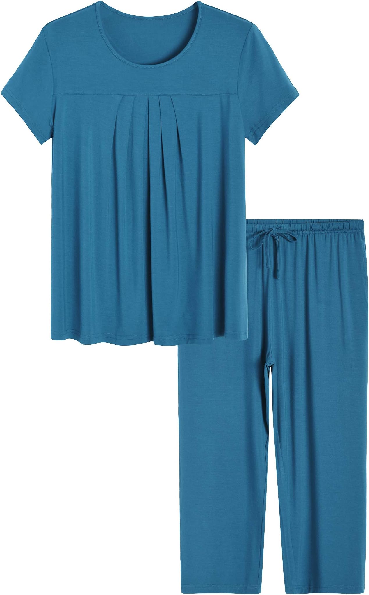 Latuza Women's Pleated Loungewear Top and Capris Pajamas Set