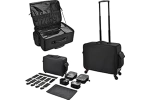 COSTRAVIO Rolling Makeup Case Cosmetology Case on Wheels Extra Large Cosmetic Artist Bag Portable TravelCase for Hairstylists Nail Tech Traveling Professional Make Up Train Suitcase Carts Trolley, Black