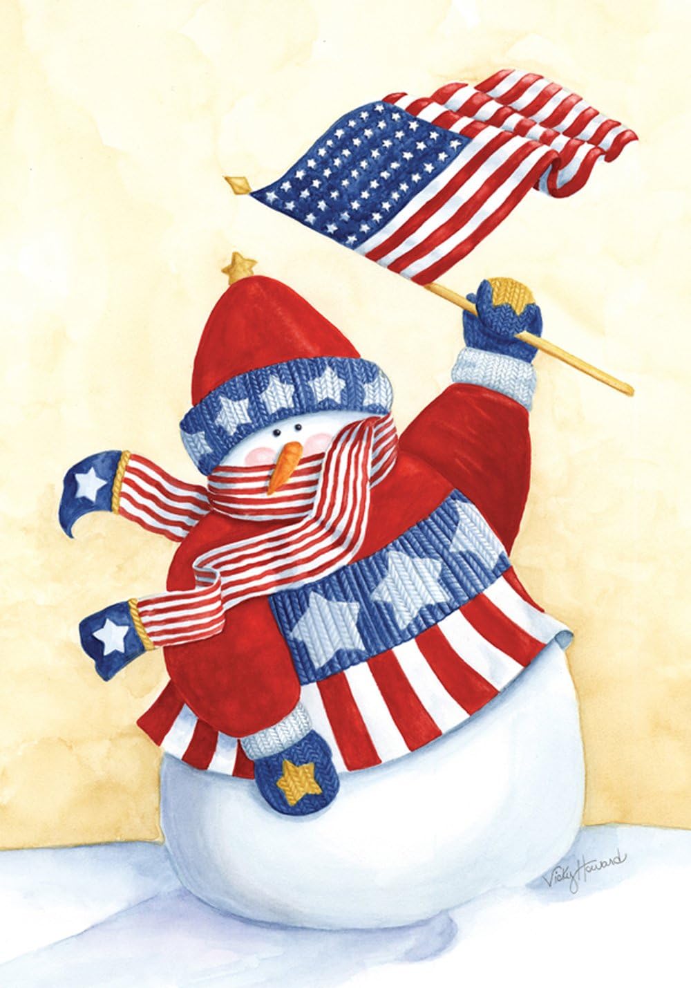 Toland Home Garden Star Spangled Snowman 12.5 x 18 Inch Decorative Patriotic Winter USA Garden Flag