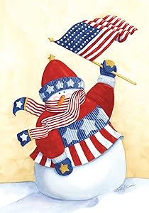 Toland Home Garden Star Spangled Snowman 12.5 x 18 Inch Decorative Patriotic Winter USA Garden Flag
