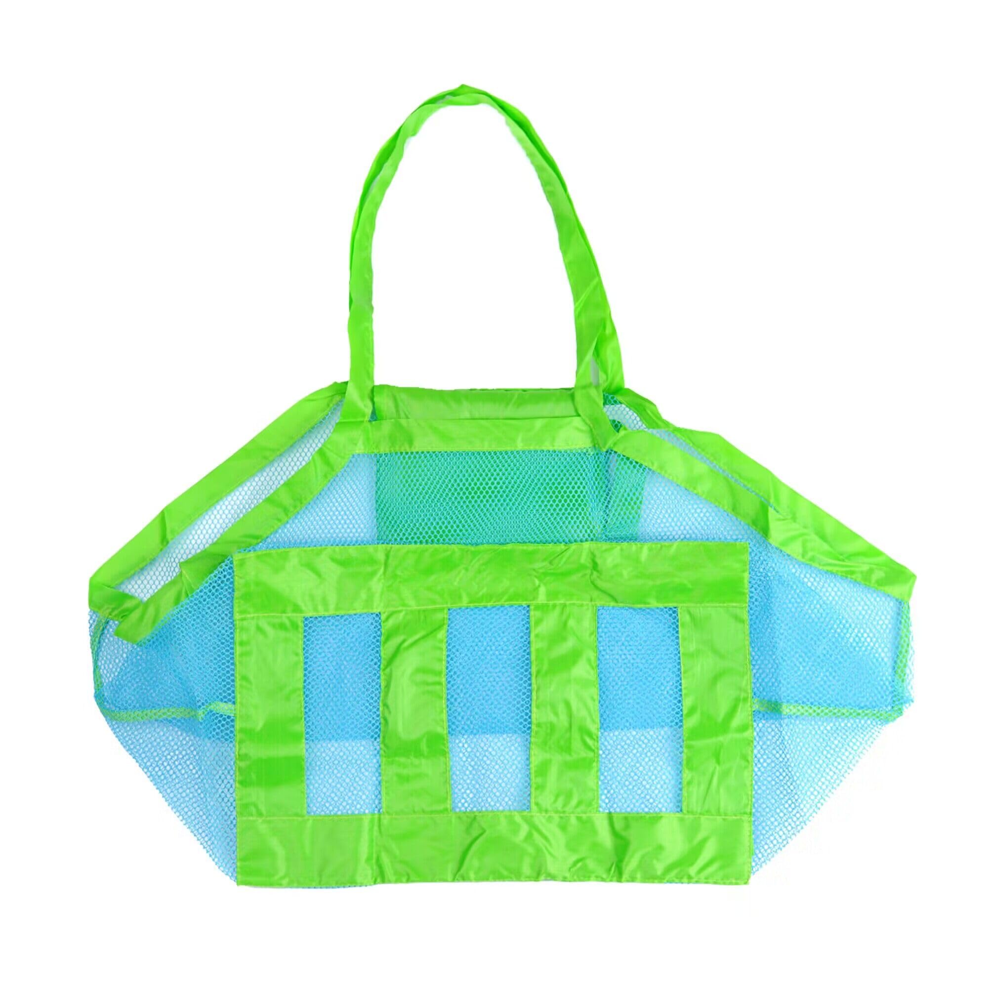 Large Mesh Beach Bag with Pocket Folding Sand Away Tote for Child's Toys Lightweight Reusable Net Bag for Wet Towels Shoes Foldable Summer Beach Bags 18x12x18inch Blue Mesh Green Strap