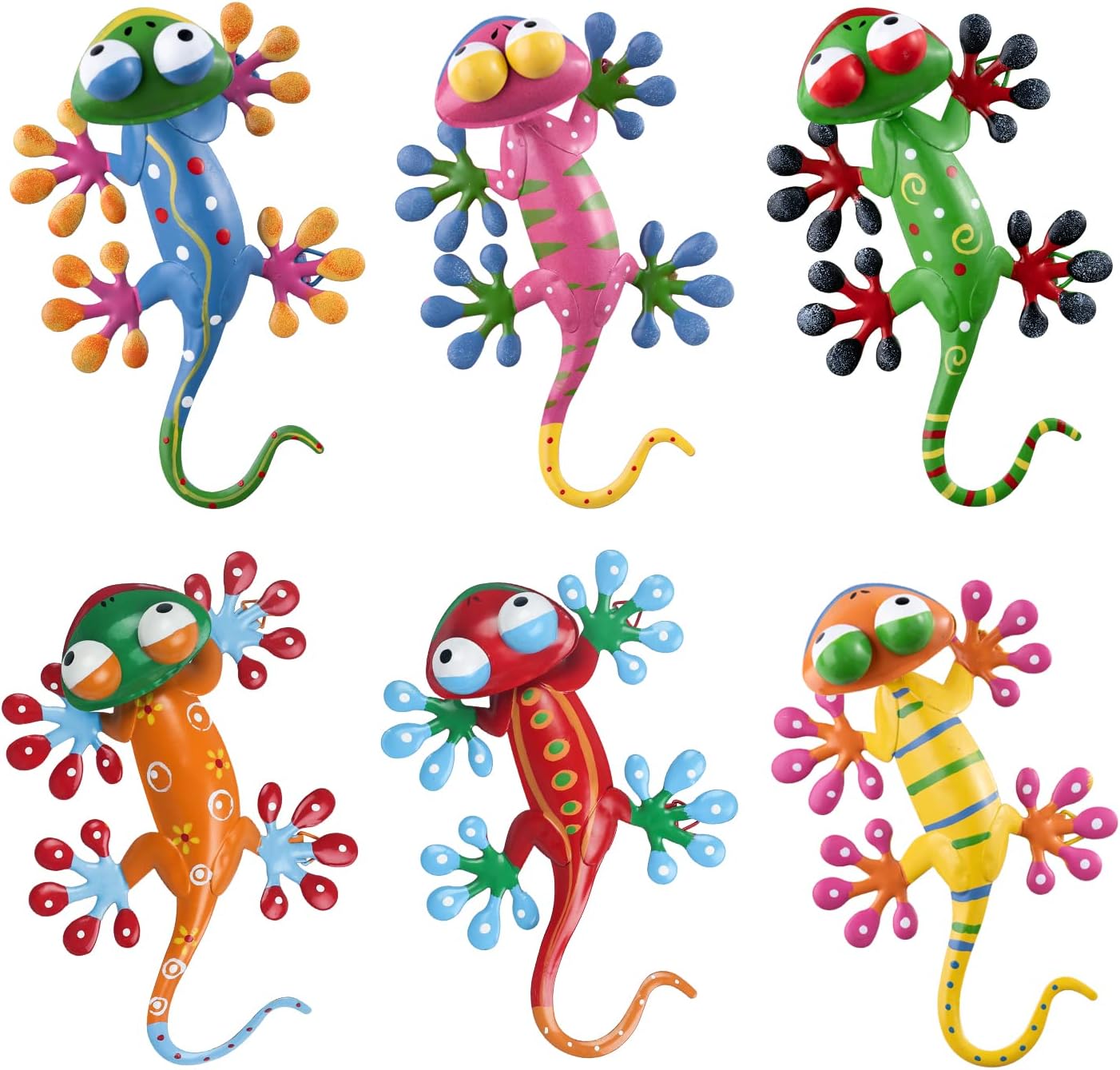 Plaques & Wall Art - YEAHOME 6 Pack Metal Geckos Inspirational Wall Art, Mexican Outdoor Wall Decor with Shaking Head, Lizard Wall Sculptures & Statues for Farmhouse, Porch, Patio, Lawn, Fence