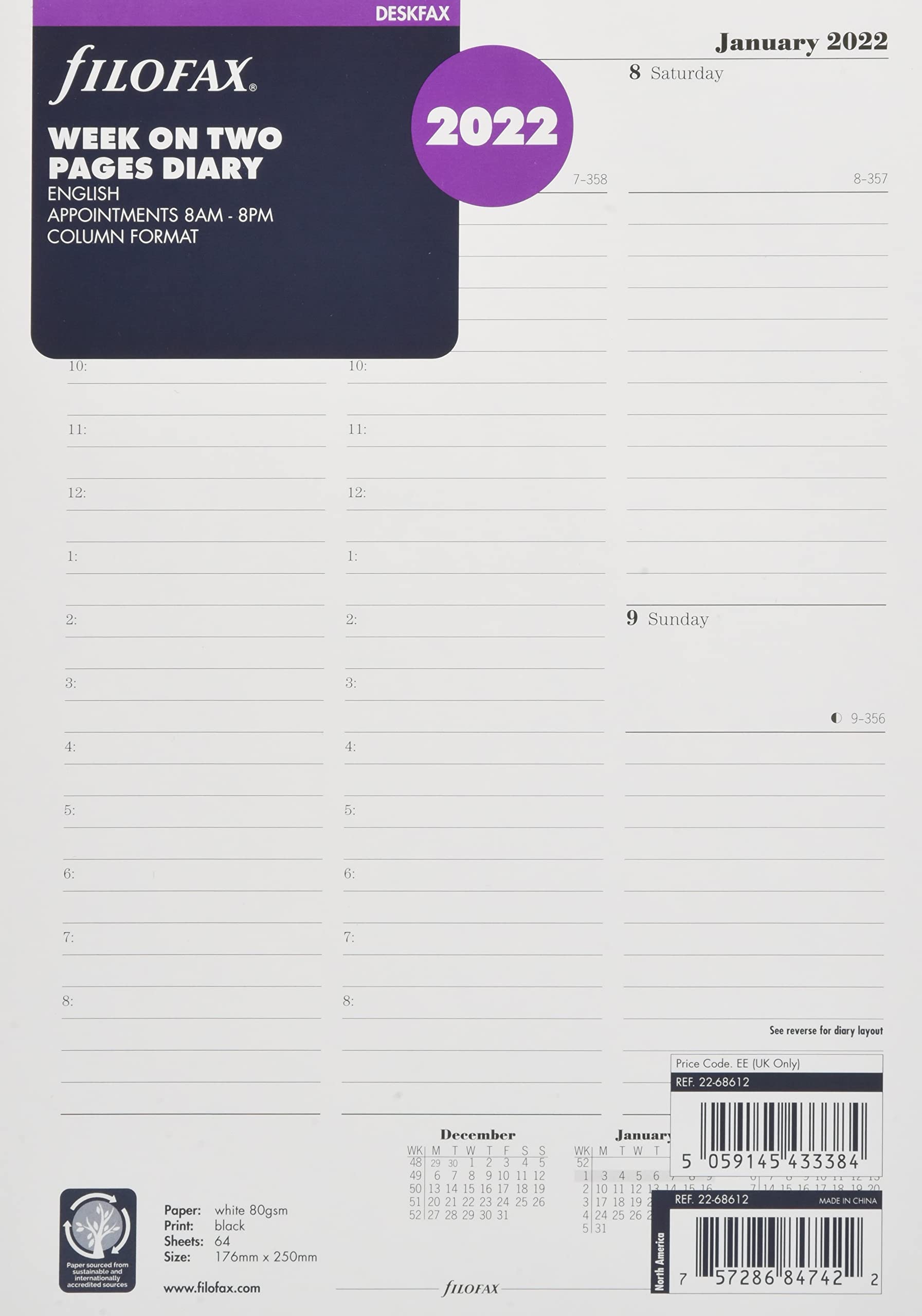 Filofax Deskfax Week on Two Pages appointments English Diary - 2022 2268612