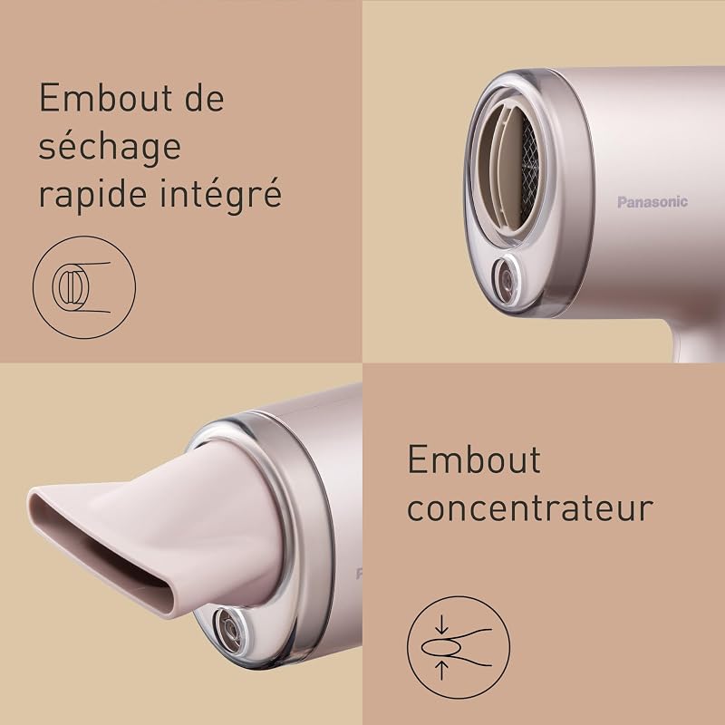 EH-NA7M-P825 Sèche-Cheveux Nanoe pour des Cheveux Brillants, Design Pliable, Séchage Rapide, Accessoire Concentrateur, 1600W, Rose Clair