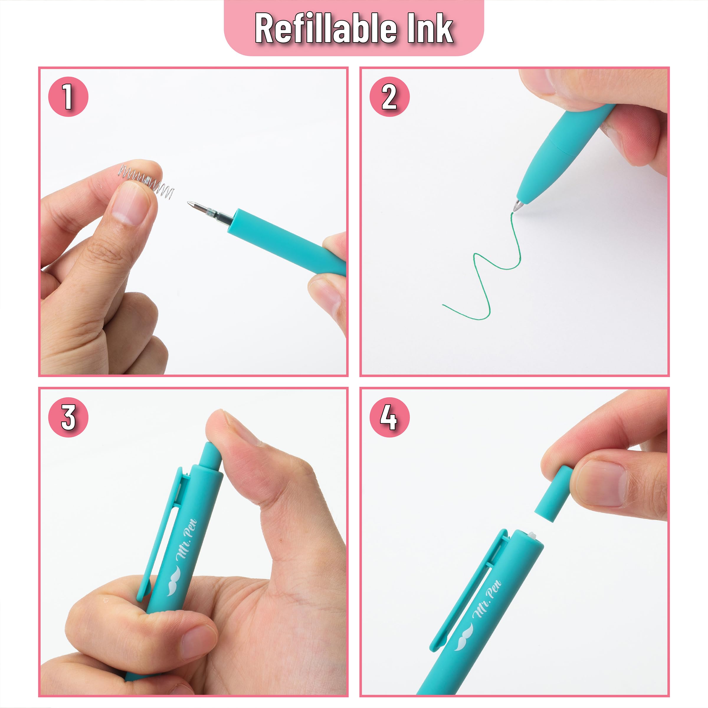 Mr. Pen Retractable Gel Pens, 12 Pack, Fast Dry, Gel Pens Fine Point 0.7mm, Retractable Pens, Cute Pens, Back to School Supplies