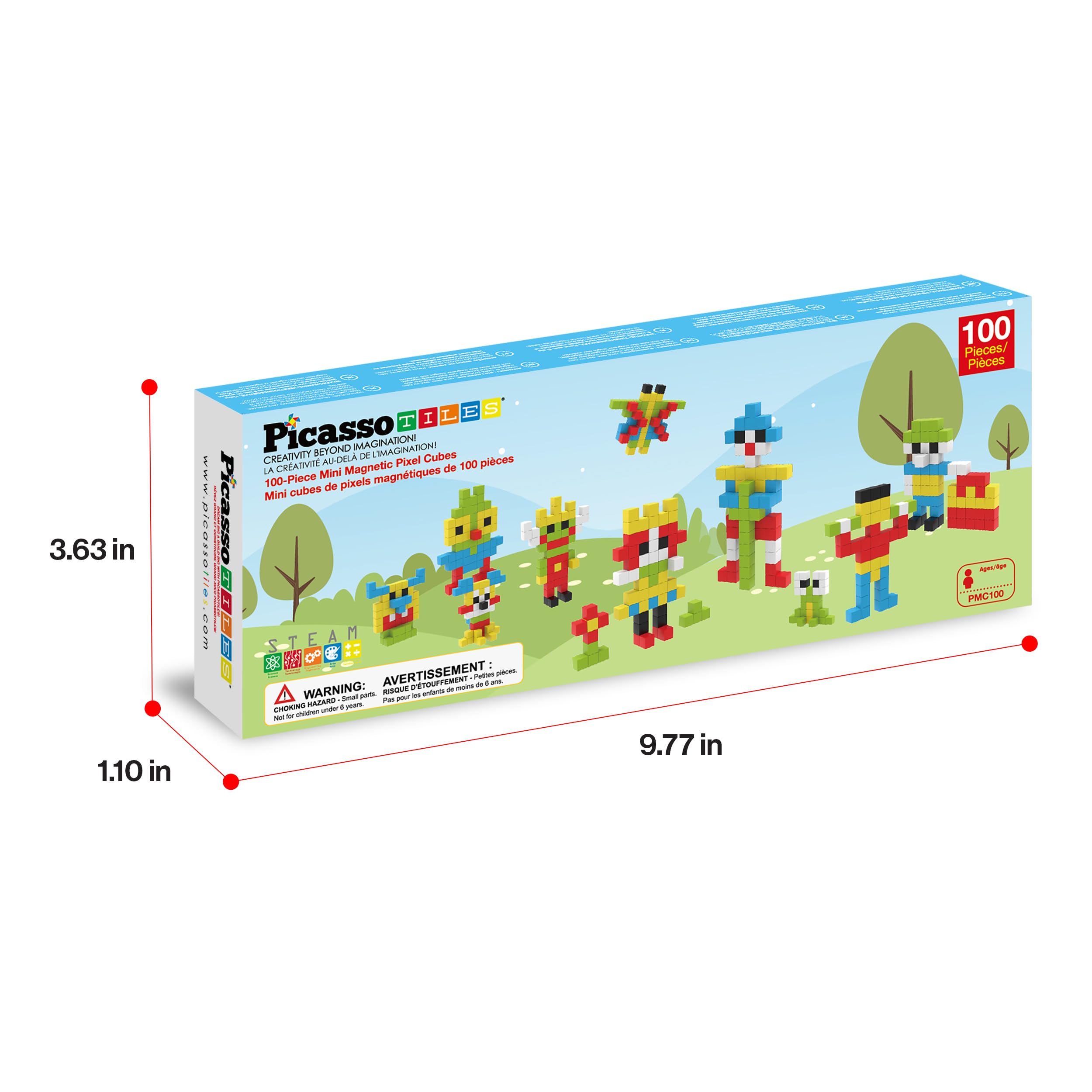 PicassoTiles 100pcs 0.5” Pixel Magnetic Puzzle Cube Mix & Match Cubes Sensory Toys STEAM Education Learning Building Block Magnets Children Construction Toy Set Stacking Magnet Creative Kit PMC100