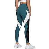 QUEENIEKE Women Yoga Pants Color Blocking Mesh Workout Running Leggings Tights