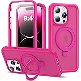 UTPPVX Compatible with iPhone 14 Pro Max Case with Magnetic Ring Stand [Compatible with Mag-Safe] [Built-in Screen Protector] Military-Grade Drop Protection Matte Translucent Phone Case, Rose Red