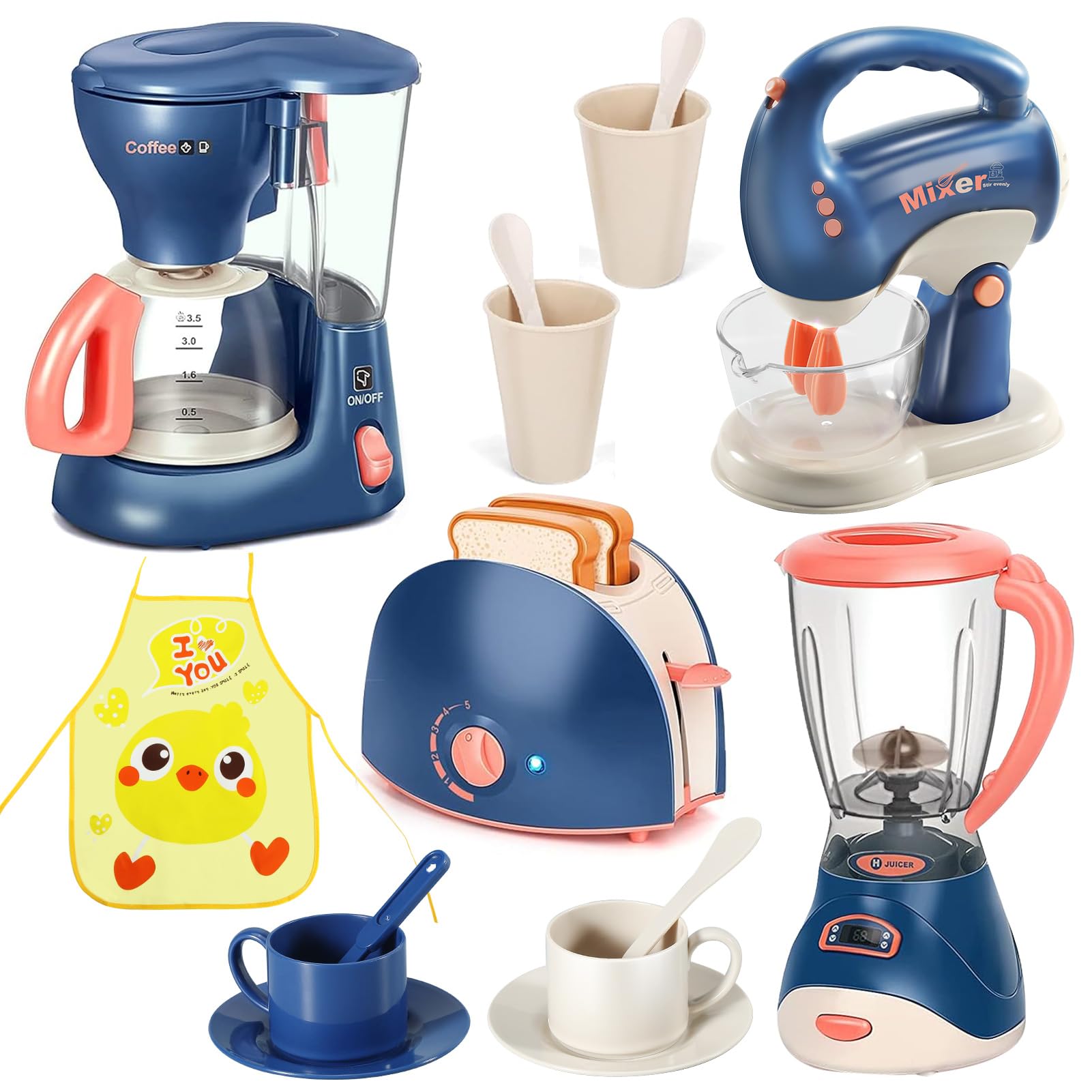 Kids toys play kitchen set with kids coffee machine,blender toy,mixer,toaster for 3+ year old boys and girls birthday presents
