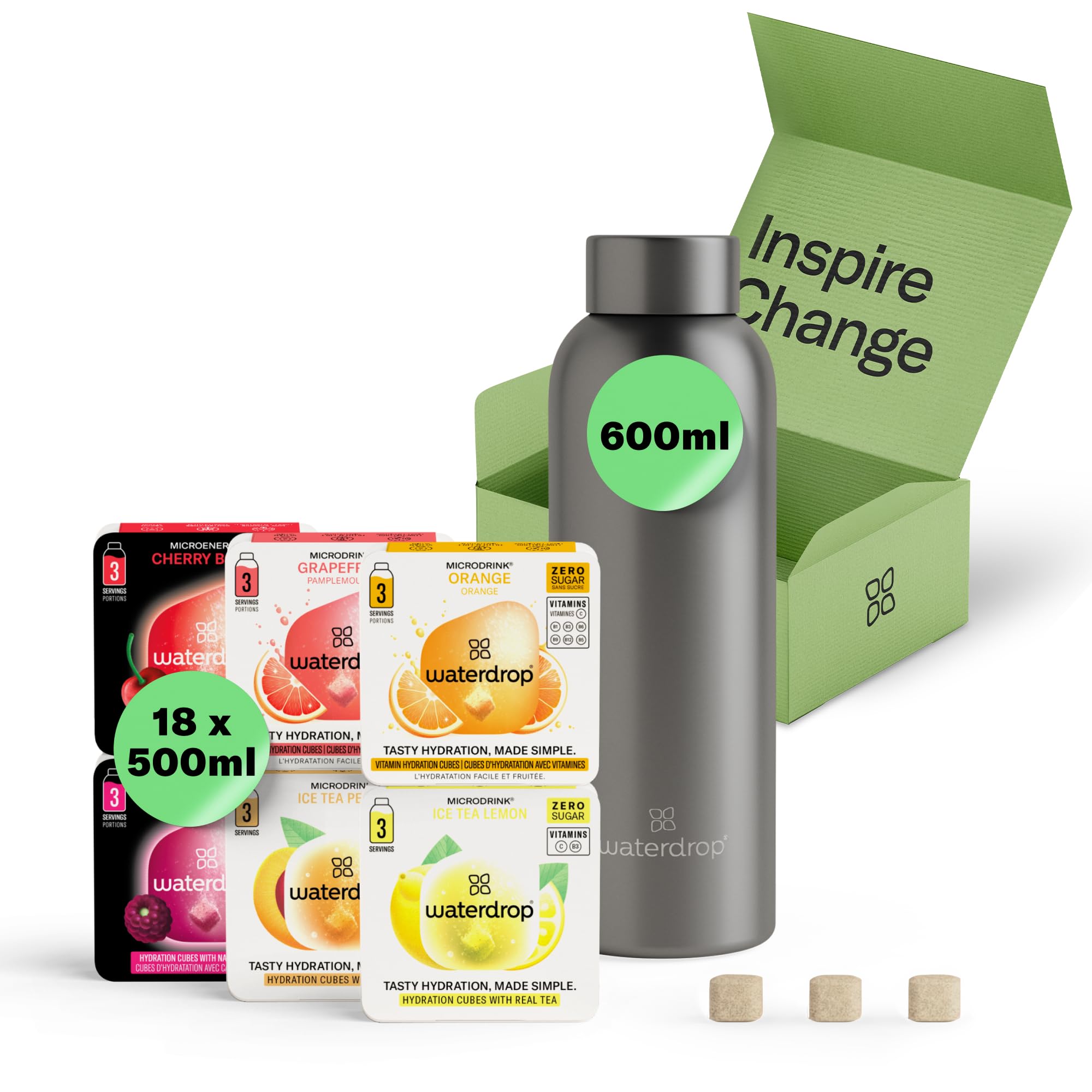 waterdrop® Stainless Steel Water Bottle 600ml – Insulated Water Flask, Double-Walled & Leakproof, Reusable, Made for Hot & Cold Drinks, Ideal for Office, Gym, Travel, BPA Free