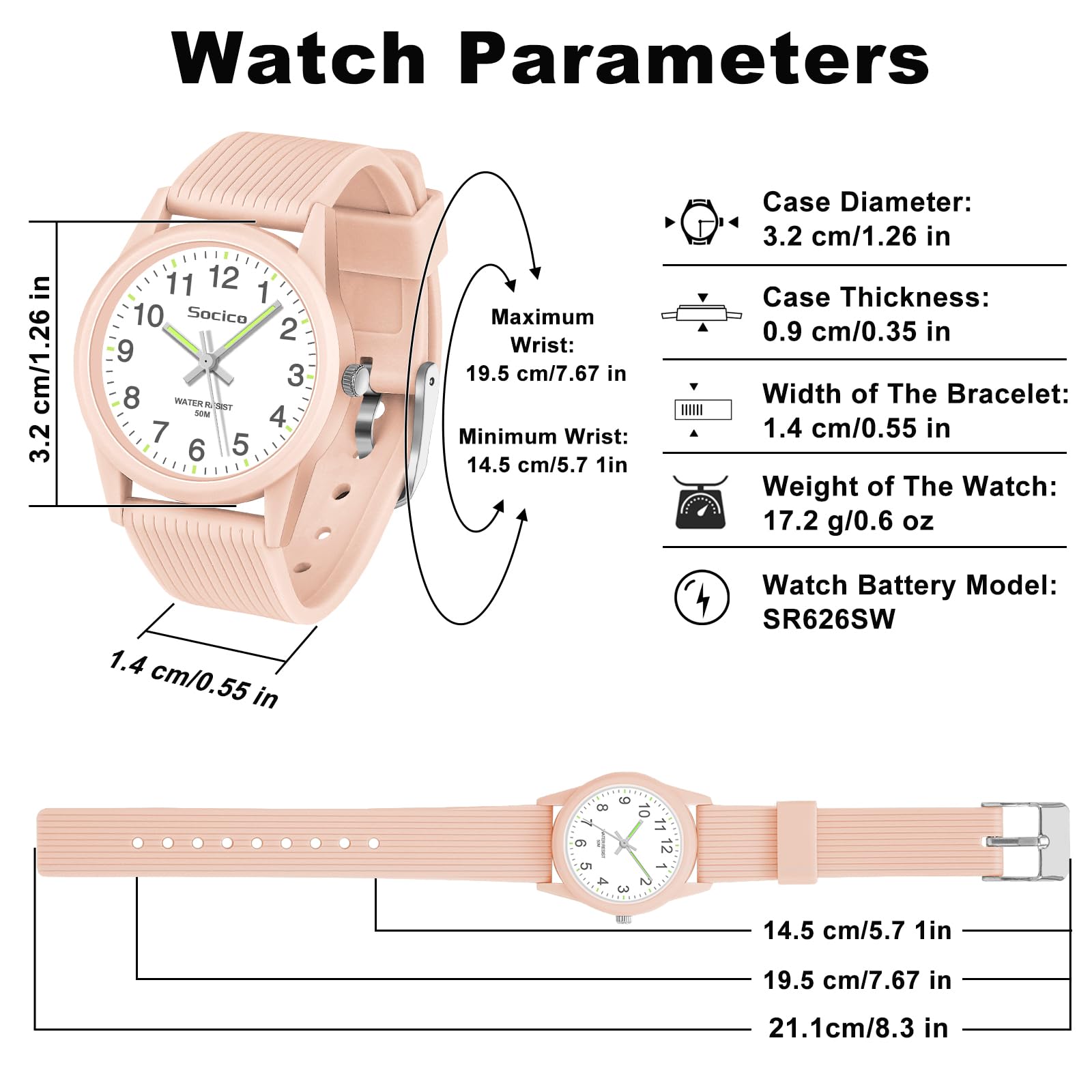 SOCICO Kids Analog Watch for Boys Girls, Easy to Read Learning Time Watch, 50M Waterproof, Soft Band Wristwatch for Ages 4-12, Great Gift for Children